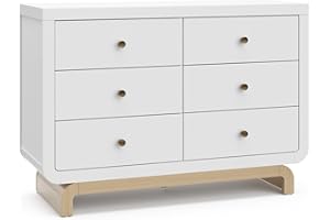 Storkcraft Santorini 6 Drawer Double Dresser (White with Driftwood) - GREENGUARD Gold Certified, Interlocking Drawer System, Dresser Drawer Organizer for Kids Bedroom