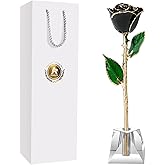AliveRose Anniversary Day Gift for Girlfriend Roses, Unique Design Gold Plated Rose for Anniversary Valentines Mothers Day Birthday Gifts (Balck Handmade with Crystal Vase)