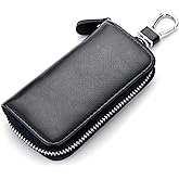 WESTONETEK Unisex Mens Womens Premium Leather Car Key Holder Bag Keychain Case Wallet with 6 Hooks Zipper Closure