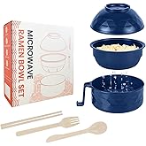 RORBAM Microwave Ramen Cooker,Ramen Bowl Set,Microwave Noodle Bowl With Chopsticks and Spoon, College Dorm Room Essentials for Girls for Boys, Apartment Essentials, BPA-Free. (Deep Blue)