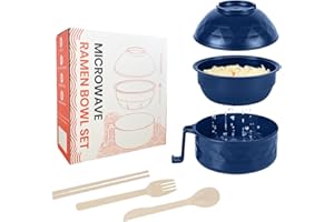 RORBAM Microwave Ramen Cooker,Ramen Bowl Set,Microwave Noodle Bowl,Ramen Bowl With Chopsticks and Spoon, College Dorm Room Essentials for Girls for Boys, Apartment Essentials, BPA-Free. (Deep Blue)