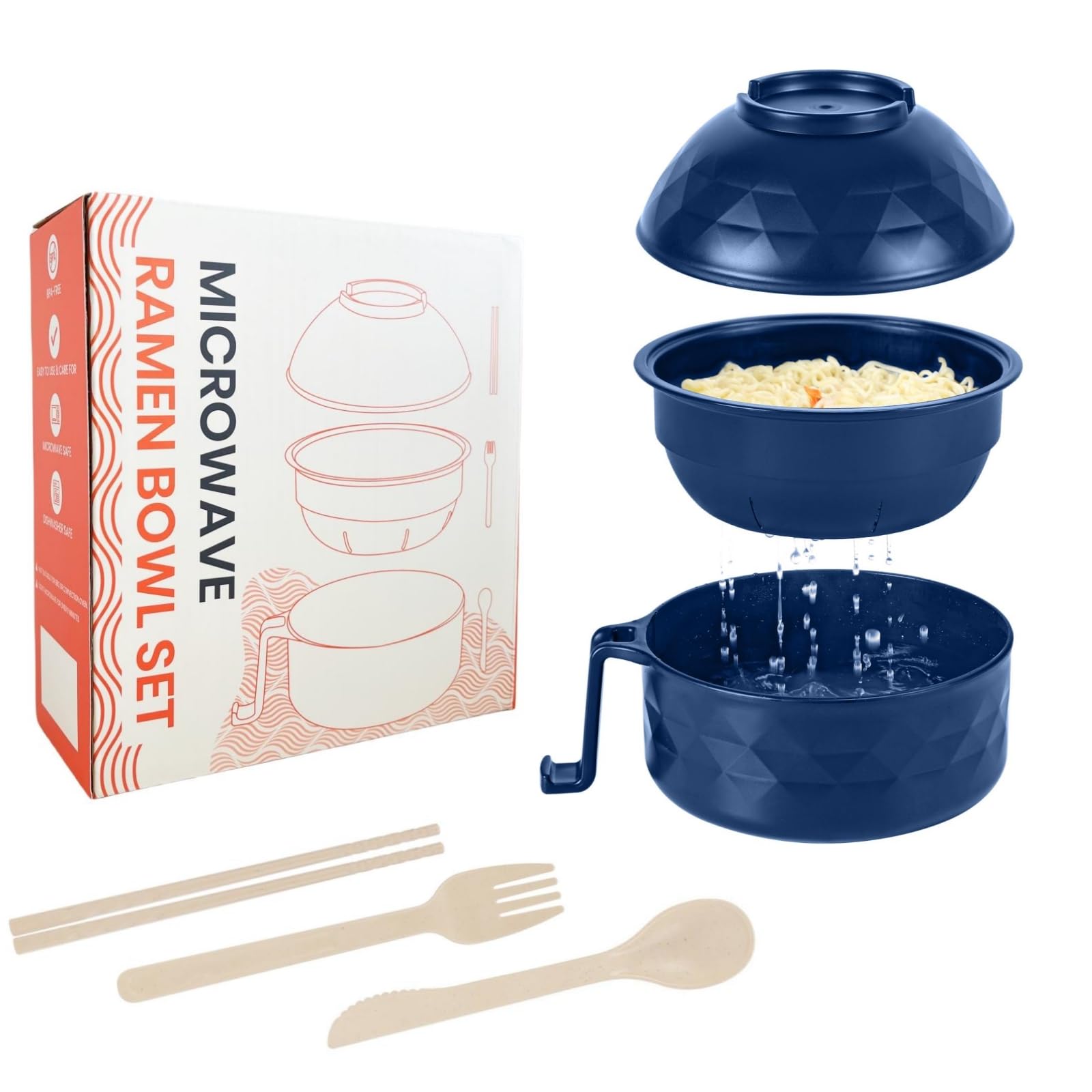 Photo 1 of ***USED**** RORBAM Microwave Ramen Cooker,Ramen Bowl Set,Microwave Noodle Bowl With Chopsticks and Spoon, College Dorm Room Essentials for Girls for Boys, Apartment Essentials, BPA-Free. (Deep Blue)