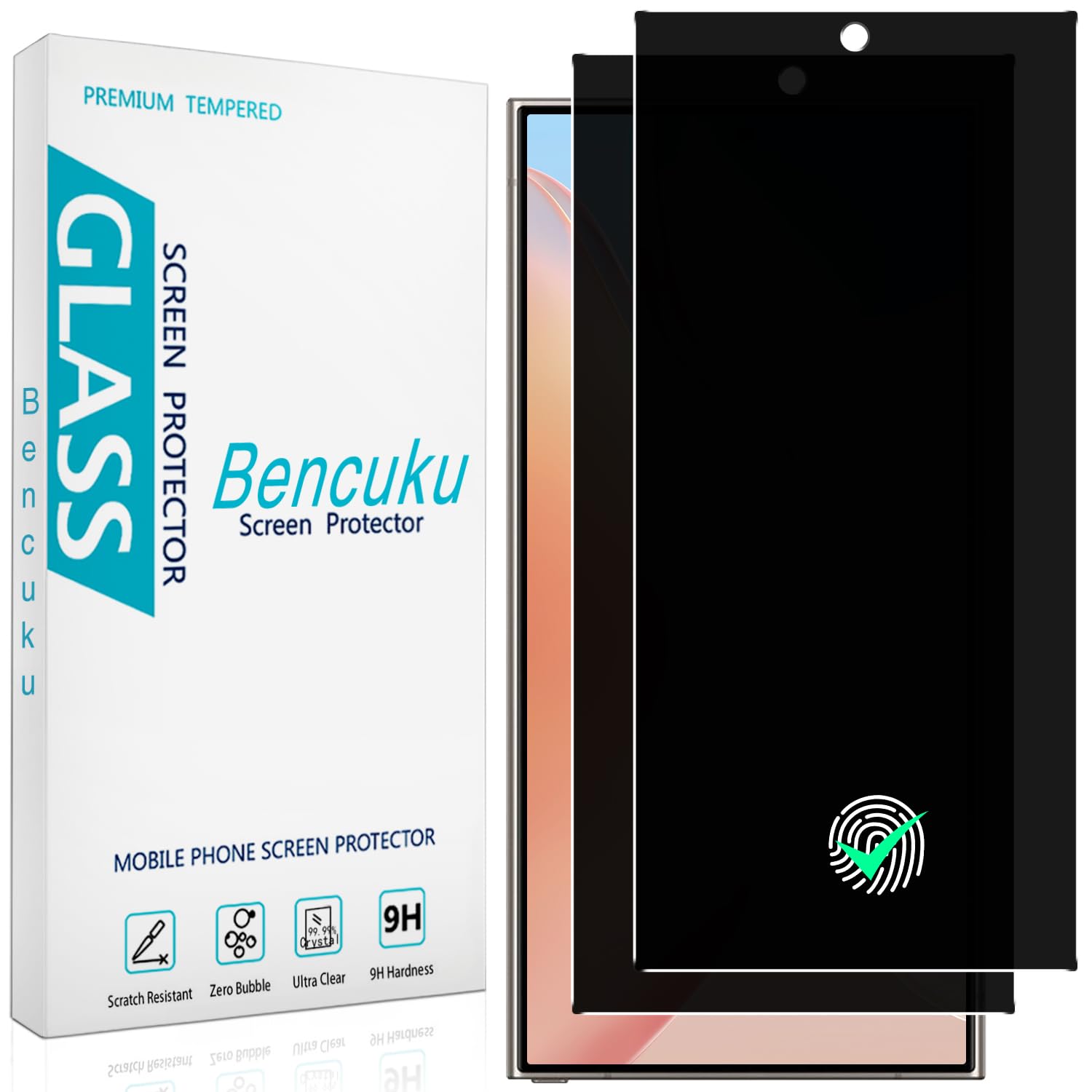 Bencuku (2 Pack) Privacy Screen Protector for Samsung Galaxy S24 Ultra Anti Spy Tempered Glass, Fingerprint Unlock Compatible, Anti Scratch, Bubble Free, Case Friendly