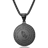 Yaumatea Serenity Prayer Necklace with Praying Hands Coin Pendant for Men Women Lords Prayer Bible Verse Courage Wisdom Stainless Steel 24 inches