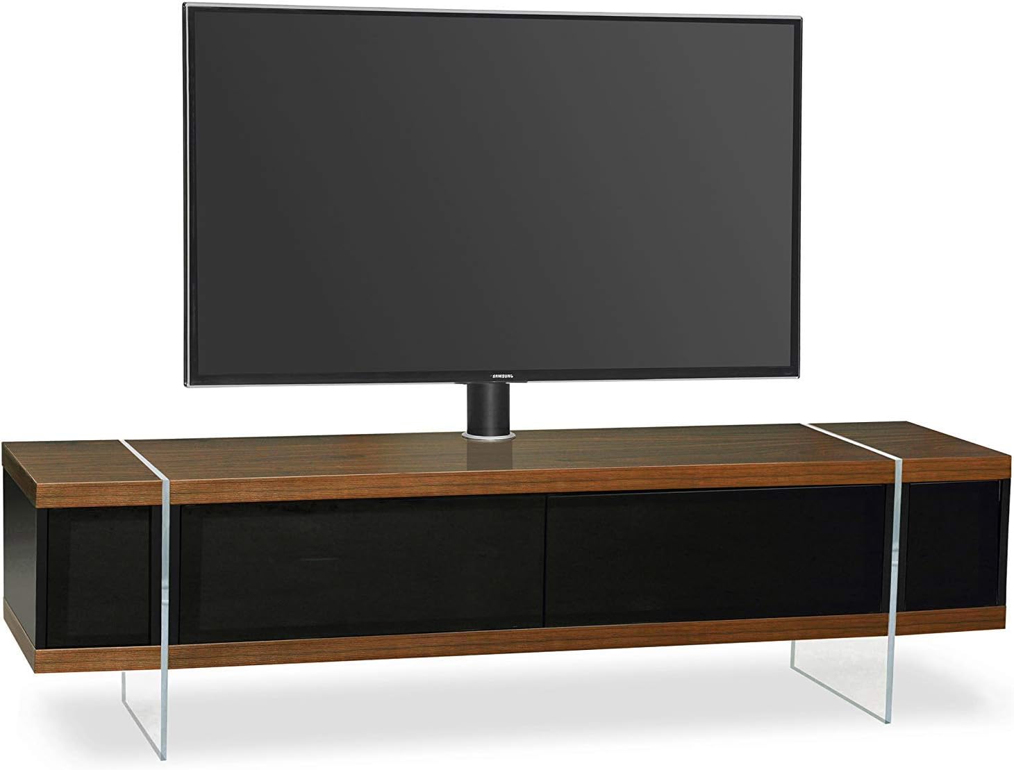 MDA Designs SPACE 1600 HYBRID WALNUT COMPLETE with Clear Acrylic Legs Hover Effect Beam Thru Remote-Friendly 32"-65" Flat Screen Walnut Cantilever TV Cabinet