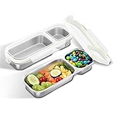 Bakpoco Stainless Steel Snack Containers for Kids Adults, 2 Pack 2 Compartment Metal Snack Containers Box with Lid, Reusable Food Storage Container, Leak Proof, Grab and Go