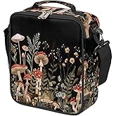 DJYQBFA Mushroom Leaves Black Lunch Box for Girl Boy Insulated Reusable Lunch Bag Portable Cooler Bag with Handle for School Camping Picnic