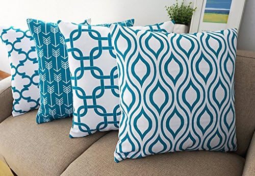 WarmTrendyHouse Durable Cotton Linen Square Decorative Throw Cushion Covers Home Decorative Pillowcases 18 x 18 inch Set of 4 -Series (B-01)