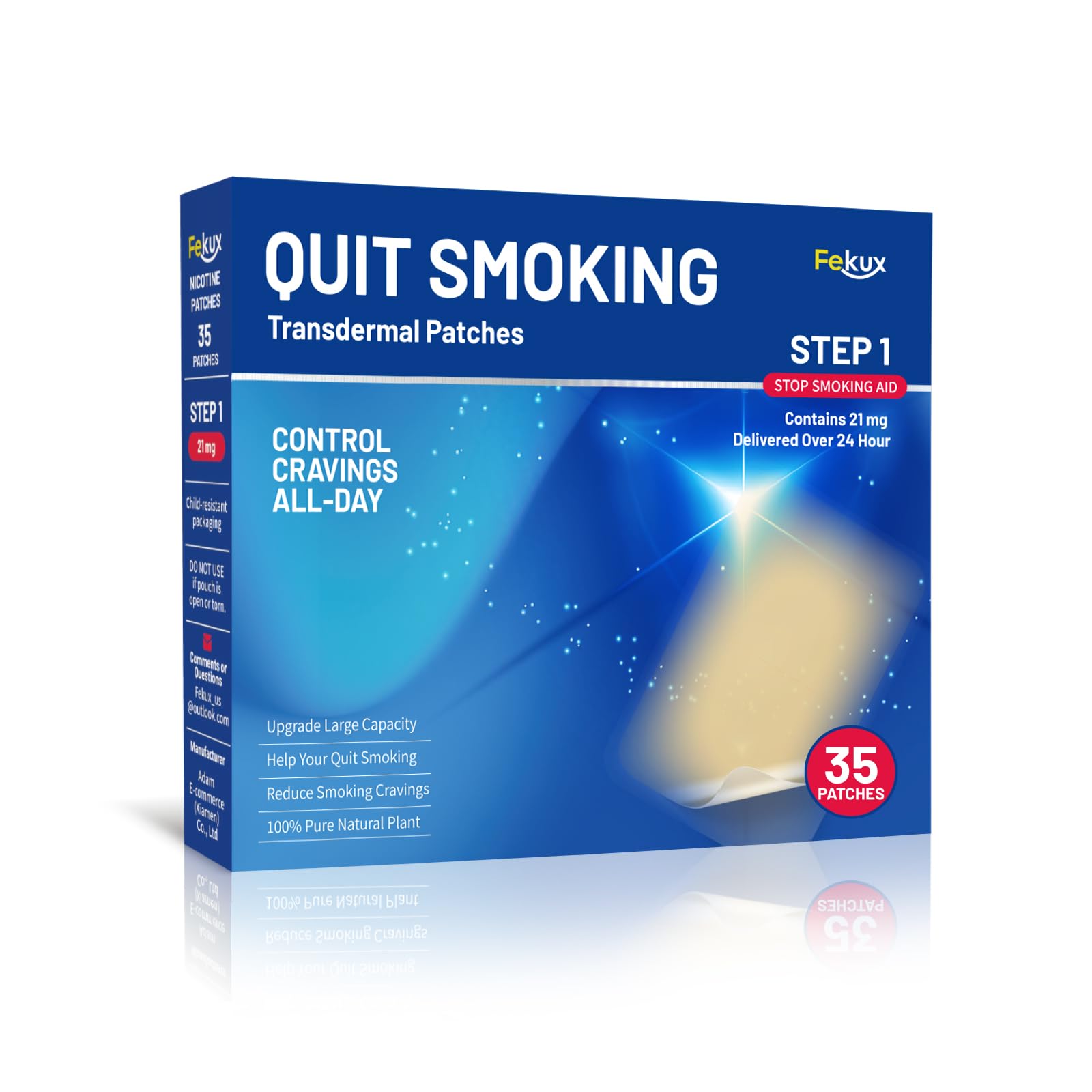 Photo 1 of Fekux Quit Smoking Nicotine Patches Step 1, 21 mg Patches Delivered Over 24 Hours Nicotine Transdermal Patch 35 Counts Easy and Effective Help to Stop Smoking