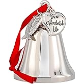 It's a Wonderful Life Inspired Christmas Angel Bell Ornament with Stainless Steel Angel Wing Charm. New Larger Size and Now Comes with 2 Interchangeable Ribbons. (Shiny Silver)