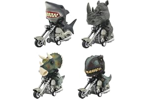 EROCK 4PCS Friction Powered Inertia Animal Motorcycle Toy Vehicles Gifts for Kids Boys Age 3,4,5,6,7,8,9 Shark Toy Car + Special Rhino Toy + Dinosaur Motorcycle Game T-Rex and Triceratops Monster Dino Toys