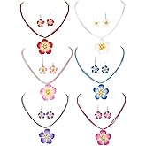 6 Sets Lovely Hawaiian Plumeria Rubra Dangle Earrings necklace jewelry set Tropical Flower Bohemia Luau Beach Party Accessories for Women