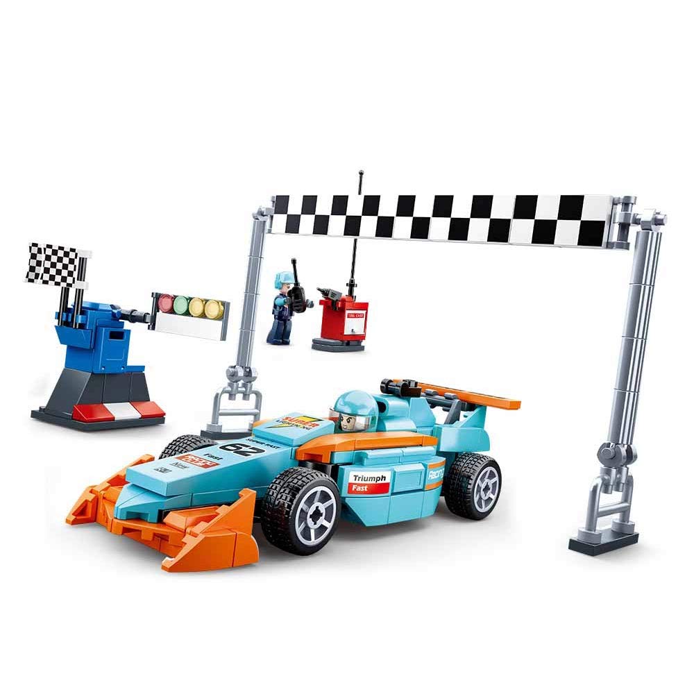 Sluban Klemmbausteine SL95622 Small Race Track (201 Pieces) [M38-B0762] Play Set Clamp Building Blocks Racing Car with Toy Figure Car Club Colourful
