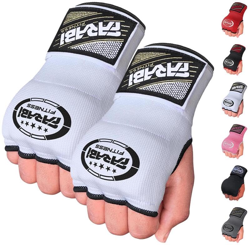 Farabi Kids Junior Inner Hand Wraps Gloves Easy Gel Padded Boxing Wraps with Wrist Wraps Pair (White)