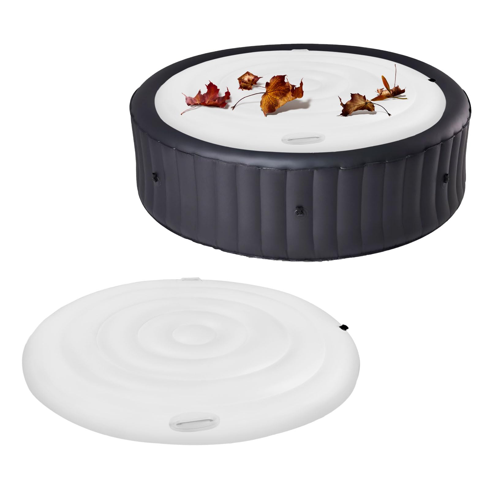 Inflatable Round Hot Tub Cover with Handles,Foldable Hot Tub Protector Covers,Energy Saving Lid Protective Rain Overflow Heat Insulator,Windproof Rain-Proof Cover Protector (Round 160cm)