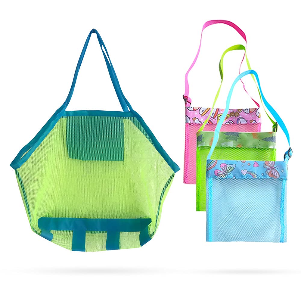 Mesh Beach Tote Bag,Portable Mesh Bag for Kids Beach Toys Clothes Towel Package,Sand Away Kids Toy and Shell Storage Net Tote Messenger bag,Baby Toy Storage Package