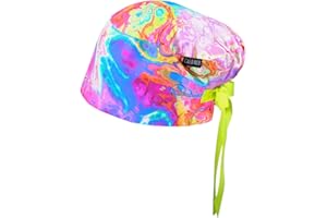 CALOMED Euro Style Scrub Cap for Women & Men with Ribbon Ties & Buttons, Head Cover for Long or Short Hair