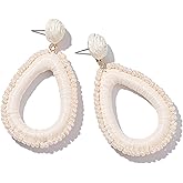 Beaded Teardrop Earrings Boho Raffia Earrings Statement Tear Drop Earrings Trendy Summer Jewelry for Women