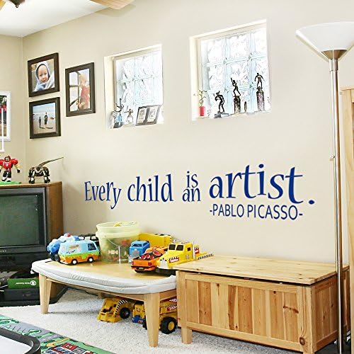 Every Child is an Artist Decal - Children Artwork Display Decal - Picasso Quote Wall Sticker (58x9" King Blue)