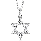 Gem Stone King White Moissanite Star Of David Pendant Necklace For Women | 925 Sterling Silver | Jewish Jewelry For Women | 0.28 Cttw | 13x13MM | With 18 Inch Chain