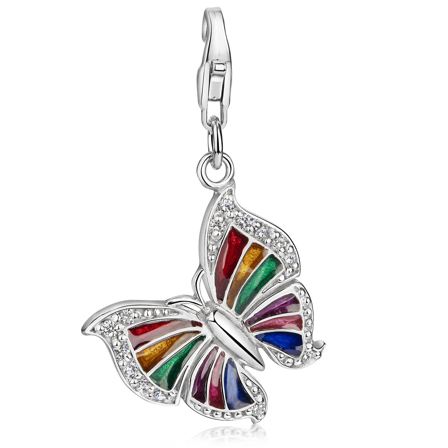 Charms Pendants Silver 925 Butterfly Materia - Multicolour Enamel Butterfly with Zirconia Charm for Charm Bracelet/Necklace #C26