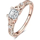 JewelryPalace Vintage Celtic Knot Princess Cut 1.2ct Cubic Zirconia Solitaire Engagement Rings for Women