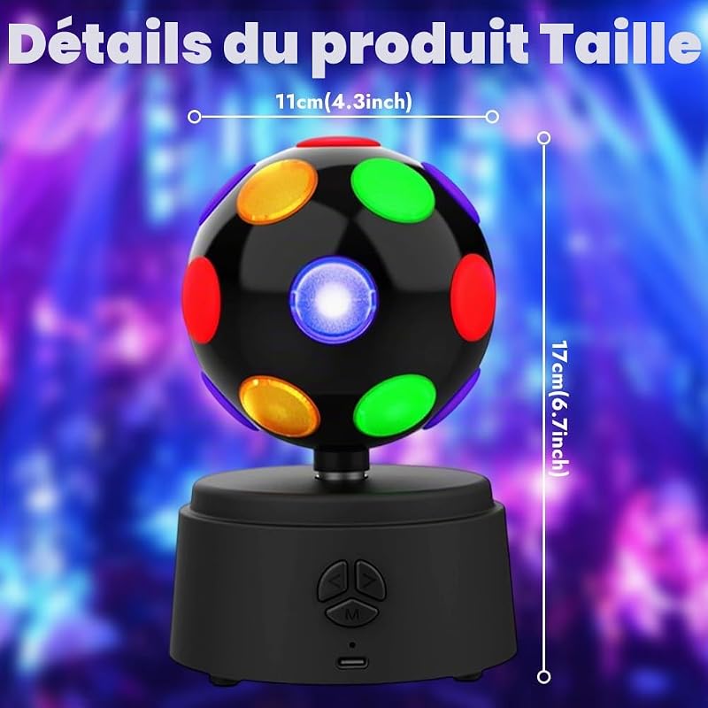 Boule disco rotative à 360 degrés, boule disco avec LED multicolore, lumière disco 3D - Prend en charge la connexion Bluetooth, haute compatibilité, effet son stéréo surround