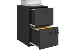 UNICOLY 2 Drawer File Cabinet with Lock, Metal File Cabinets for Home Office, Under Desk Storage, Printer Stand, Office File Cabinets for Letters and File Boxes, Assembly Required, Black