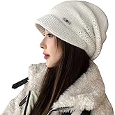 YUSSTAR Slouchy Knit Beanie with Brim Visor Bill Fancy Chemo Cap Winter Baggy Hats Women