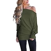 Poetsky Women's Long Sleeve Off Shoulder Tunic Tops Loose Casual Oversized Shirts Blouse