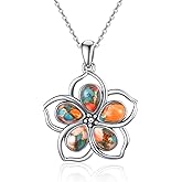 Phyonio Flower Necklace for Women Silver Plated Pear Shape Turquoise/Coral/Purple Turquoise/Spiny Turquoise/Mother of Pearl Pendant Necklaces Jewelry Gift for Mother's Day