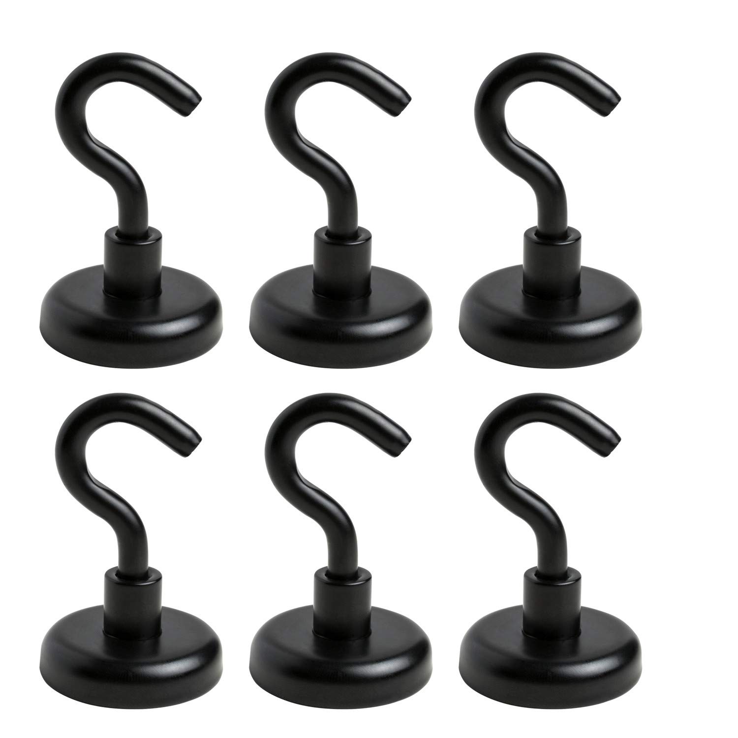 Magnet Hooks 6PCS Black Strong Heavy Duty Neodymium Magnetic Hook Diameter 32mm Magnetc Ceiling Hooks for Kitchen,Office,Garage