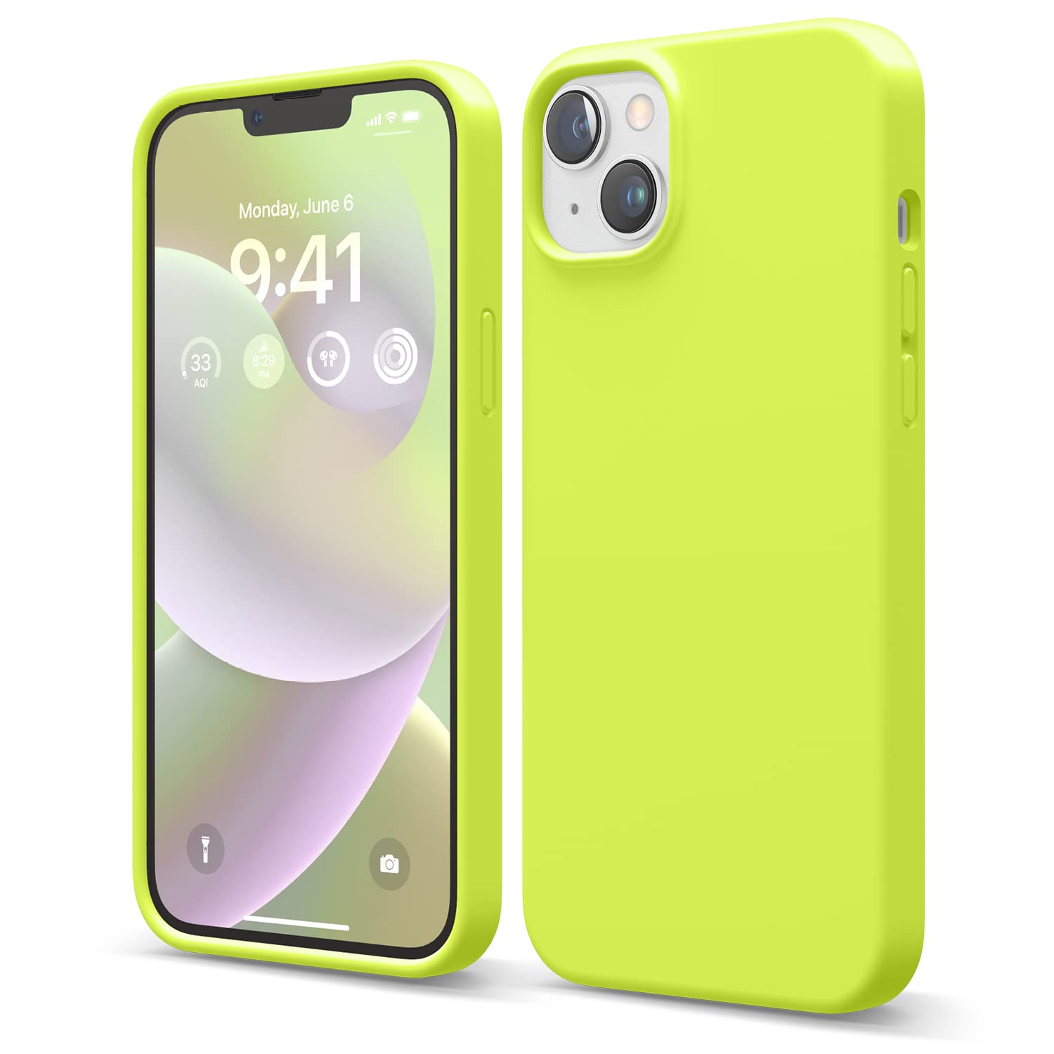 elago Compatible with iPhone 14 Plus Case, Liquid Silicone Case, Full Body Protective Cover, Shockproof, Slim Design, Anti-Scratch Soft Microfiber Lining, 6.7 inch (Neon Yellow)