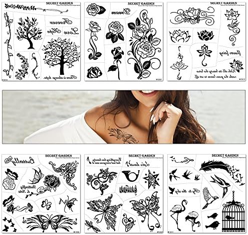 6 Sheets Fake Tattoo, Sexy Colorful Temporary Tattoo Flowers Body Sticker, Various Kind of Art Design for Adult and Fashion Girl, Above 55+ Designs (Package by Box)