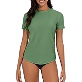 QOMEWA Women's Rash Guard Short Sleeve Swim Shirts UPF 50+ Quick Dry Swimsuit Top UV Sun Protection Bathing Suit Top