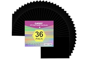 CAREGY Black Heat Transfer Vinyl for T- Shirts- 36 Sheets, 12"x10" HTV Iron On Vinyl for Various Cutting Machines