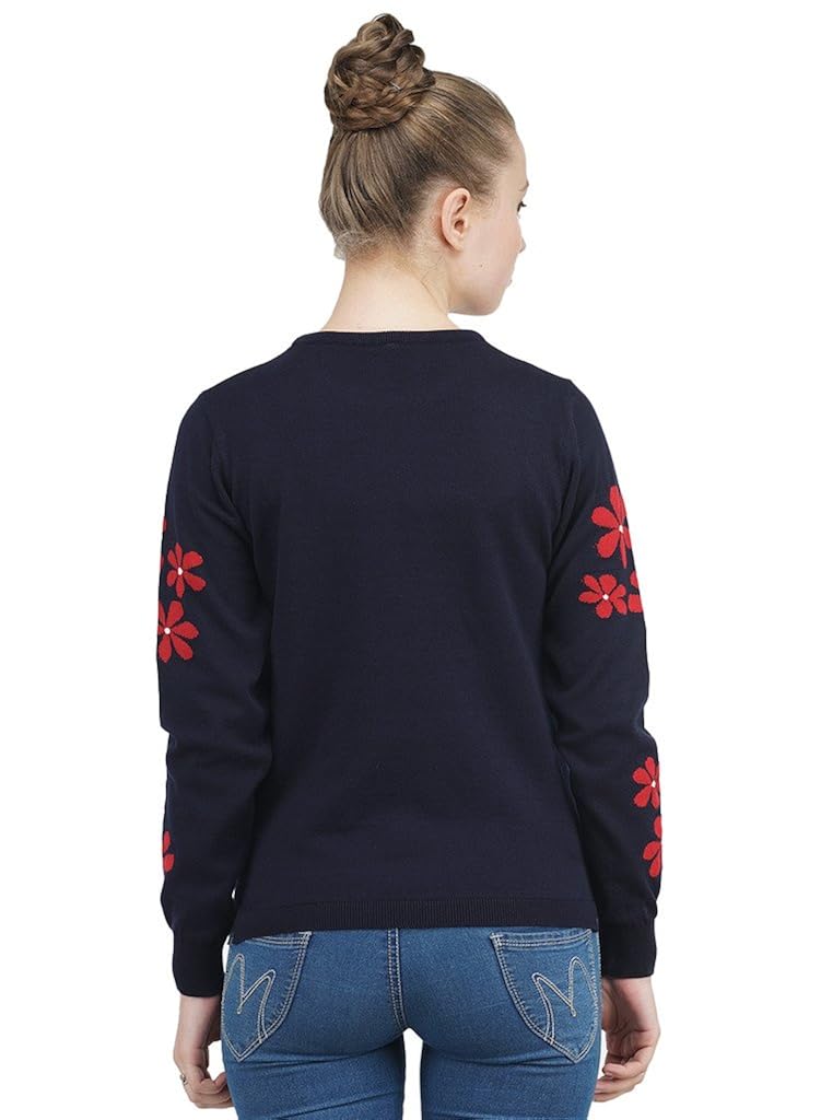 kalt women's round neck full sleeves intarsia cotton sweater