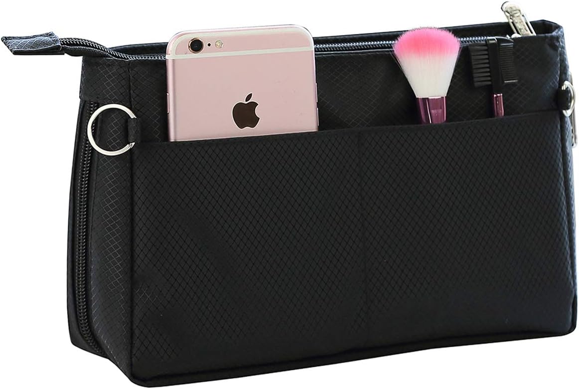Nylon Handbag Purse Organizer Insert, Zipper Closure Expandable Bag Organizer for Tote Bag Liner, 3 Colors