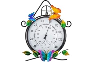 HOBYLUBY Indoor Outdoor Thermometer，Large Wall-Mounted Thermometer with Humidity, Easy to Read Decorative Outside Thermometer for Patio, Garden, No Require Batteries(Black)