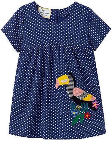 DiDaDo Girls Casual Dress Long Sleeve Cotton Cute Cartoon Party Dress for Kids 2-6 Years