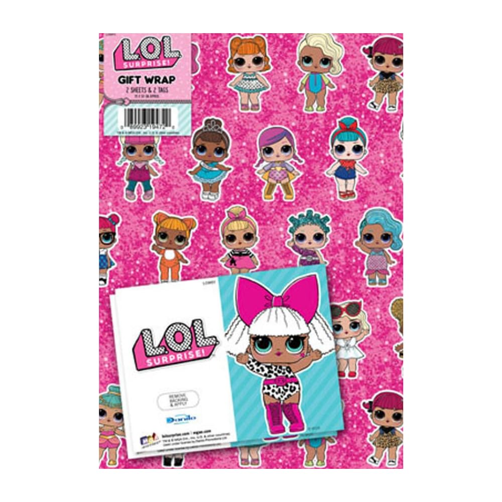 LOL Surprise Gift Wrap 2 Sheet 2 Tag, Gift Wrap for Presents
