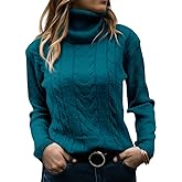 Langwyqu Womens' Turtleneck Long Sleeve Cable Knit Sweaters