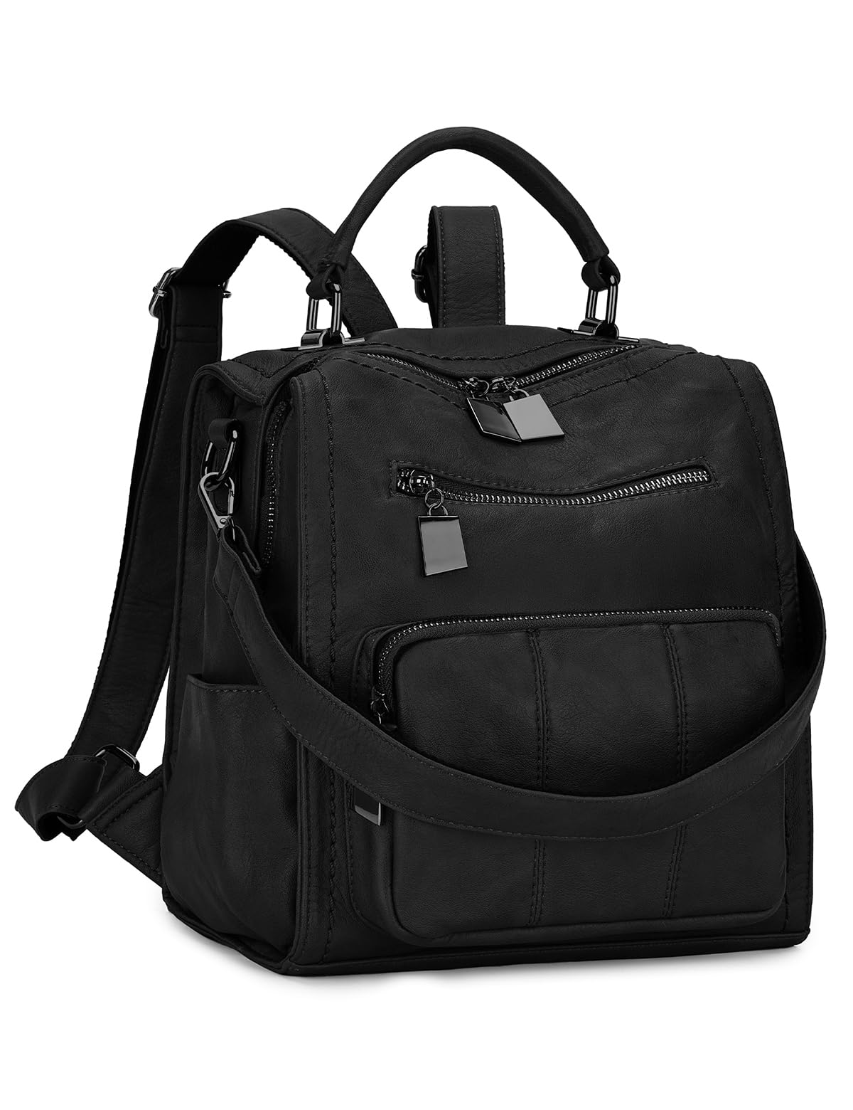 RAVUO Women Backpack, Three Ways to Carry Black Leather Rucksack Women's Fashion Backpacks Ladies Rucksack Handbags