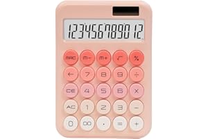 Cute Calculator, 12 Digits Desktop Calculator, Solar and Battery Power, Large LCD Display, Pink Cute Calculator for Office, S