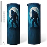 Bigfoot Tumbler with Handle Travel Mug Sasquatch Coffee Cup Big Foot Stainless Steel Bottle Gifts for Men Women Funny Bigfoot Glass Print (blue, 20oz)