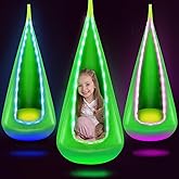 Bghdas Light Up Kids Pod Swing Seat, Hanging Hammock Chair with LED Lights, Upgraded Cotton Child Sensory Swing Seat, Sensory Swing for Autistic Kids Indoor & Outdoor Play (Green)