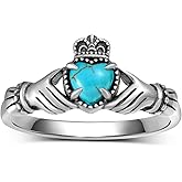 Biduanro Claddagh Turquoise Rings 925 Sterling Silver Turquoise Rings Western Jewelry Nature Gemstone Turquoises Jewelry Gifts for Women