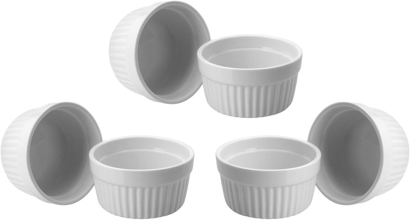 ToCi 6 weiße Creme Brulee Förmchen 9 cm | Schälchen für Ragout Fin | Pastetenform aus Keramik | auch für Schoko-Souffle