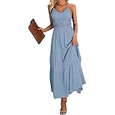Dokuritu Women's Beach Crochet Lace Maxi Dress Solid Color Summer Vacation Spaghetti Strap Long Dress 2026