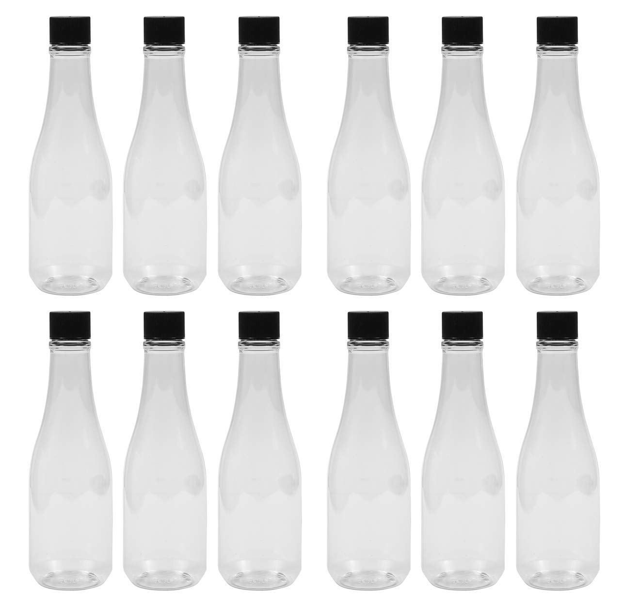 PEXALE 8 OZ Plastic pet HOT Sauce/Woozy Bottles (Black caps, 12) Black
